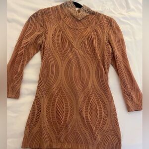 Free People Women’s Blush Dusty Rose High Neck Lace Blouse Top